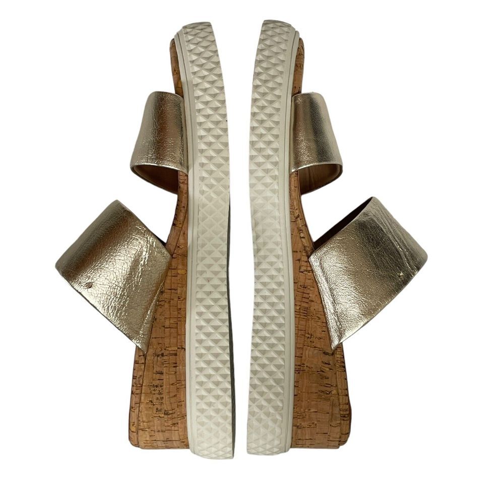 Aerosoles Zeff Womens Gold‎ Strappy Chunky Slides Leather Wedge Cork Size 10M - Picture 7 of 15